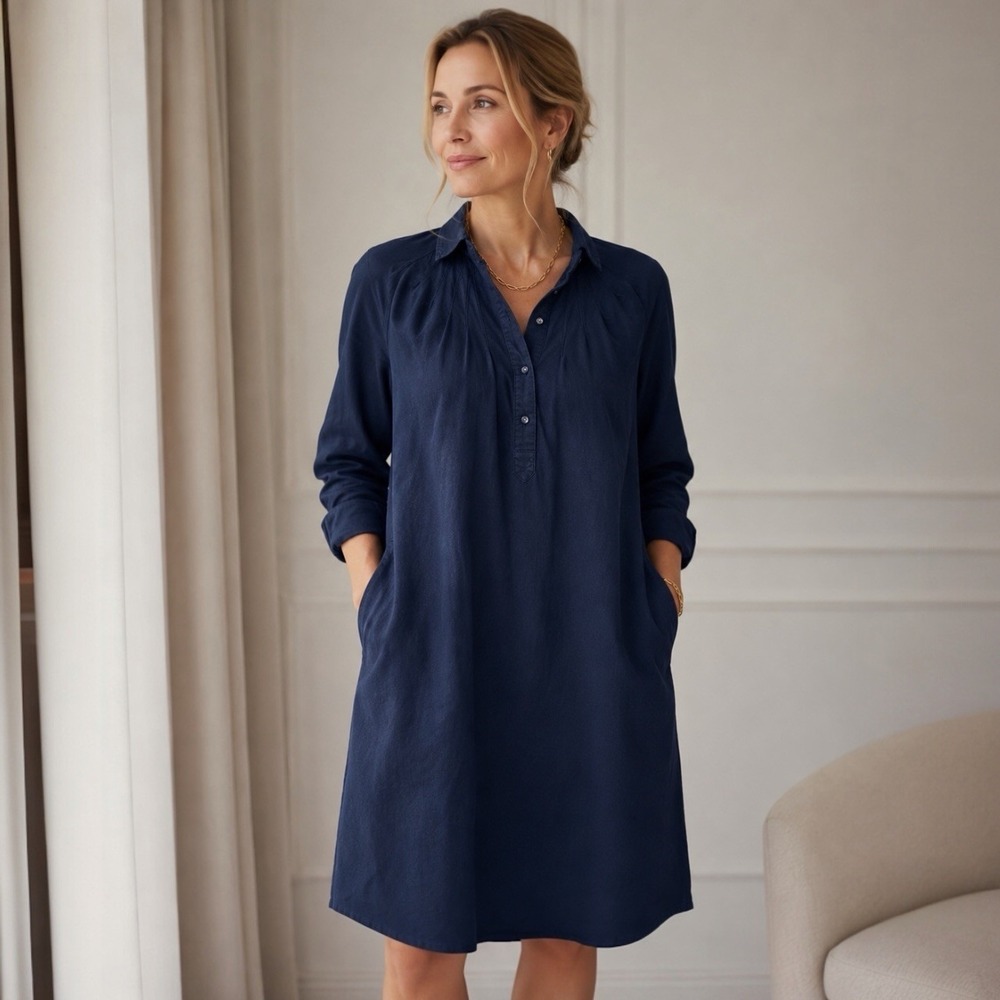 Pomander Place Polly Dress XL Navy Cotton Tunic Shirt Dress